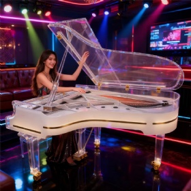 Good Selling Self Playing Glass Mechanical Keyboard Acrylic Crystal Piano With Bench for Hotel with Kinds Designs